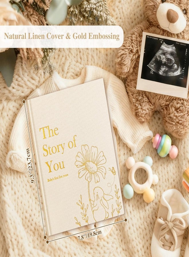 Lanpn Baby Memory Book for Boy Girl - The Story of You, Newborn Babys Book Keepsake Photo Album for New Parents, Linen Cover Baby First 5 Year Milestone Journal Scrapbook (Beige, 154 Pages) - Image 2